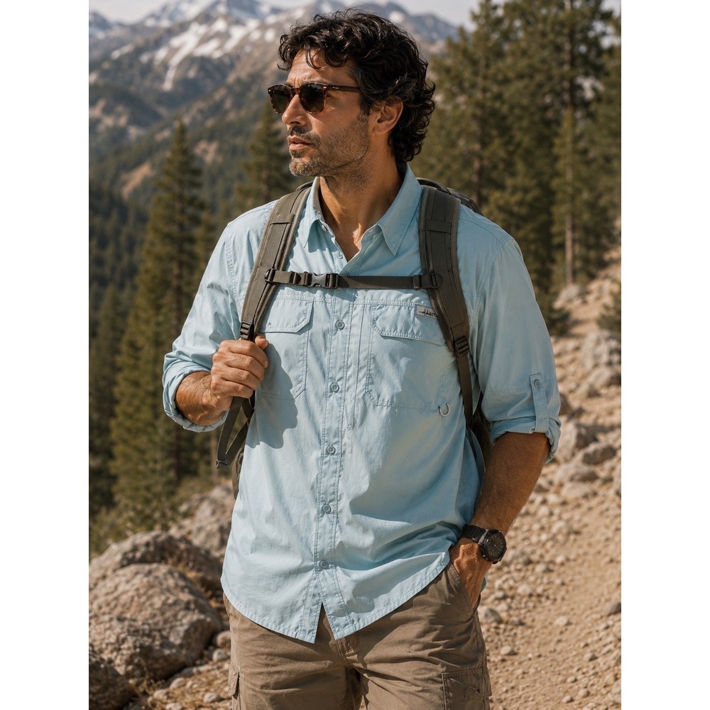Habit Mens Mason Shoals Fishing Shirt XL Tourmaline Blue UPF 40+ Vented TS1361‎
